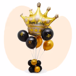 Happy birthday balloon gift setup with decorations