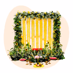 Traditional housewarming decor with flowers and lights