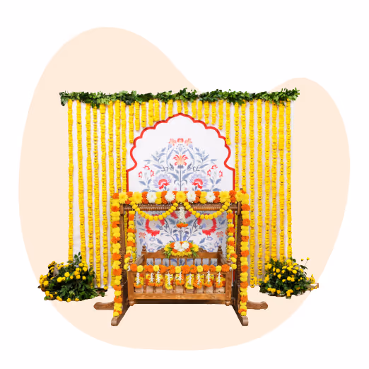 Traditional housewarming decor with flowers and lights