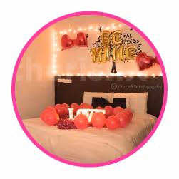 Romantic cine and dine setup with projector and candle light dinner